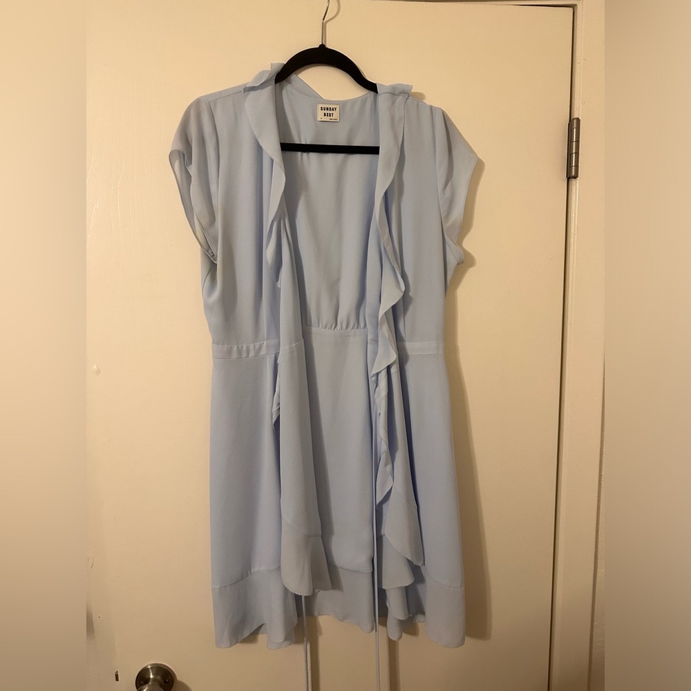Light Blue Ruffled Wrap Dress - Picture 2 of 4
